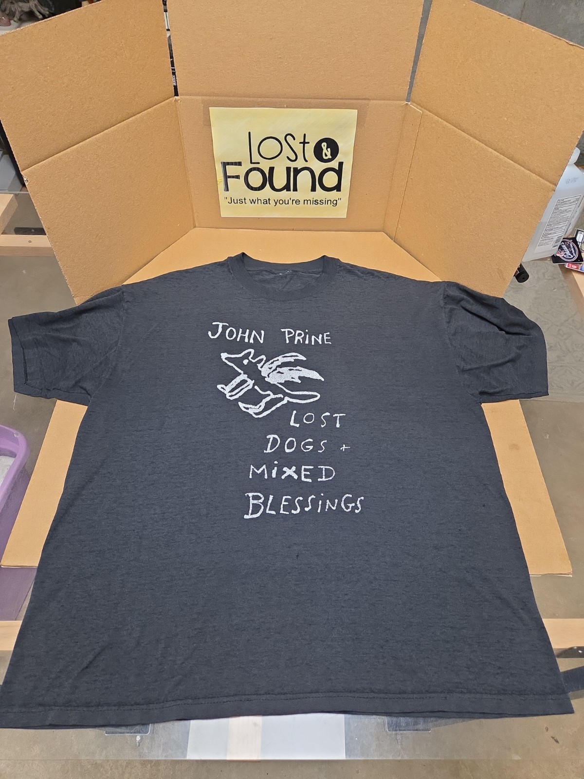 Vtg John Prine Oh Boy Records Tour Shirt Lost Dogs Mixed Blessings Black *NO TAG gallery