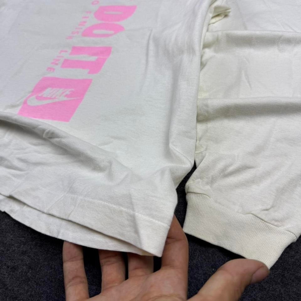 VTG 90's Nike White Long-sleeve Shirt Mens Sz L Pink Logo Spell-out gallery