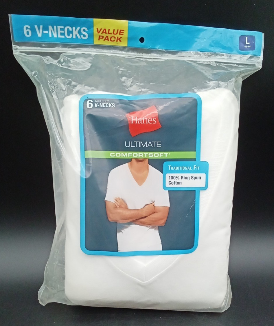 NOS Hanes ~ Ultimate Comfort Soft V Neck Tagless Shirts Mens Large 42"-44" gallery