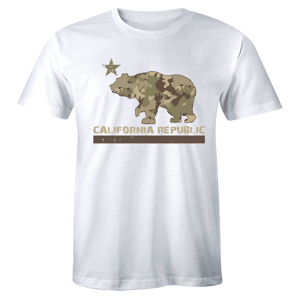 California Republic Flag T-Shirt Cali CA Grizzly Distressed Bear Men’s Tee Shirt