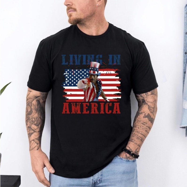 Apollo Creed Living In America T-shirt, Retro USA Shirt, 4th Of July Tee gallery