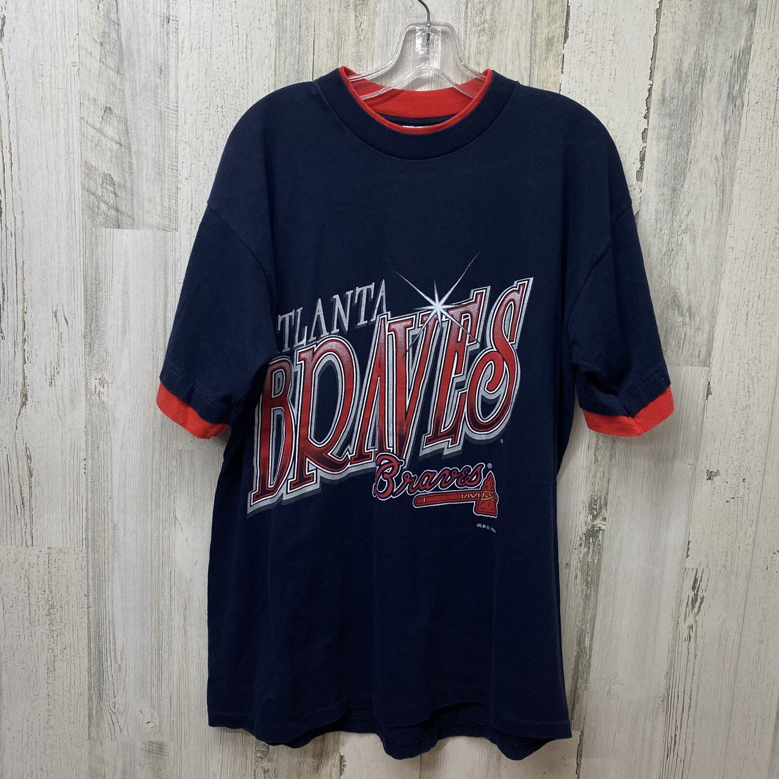 Vtg Salem Sports Atlanta Braves Double Cuff Blue T Shirt 1994 Single Stitch XL