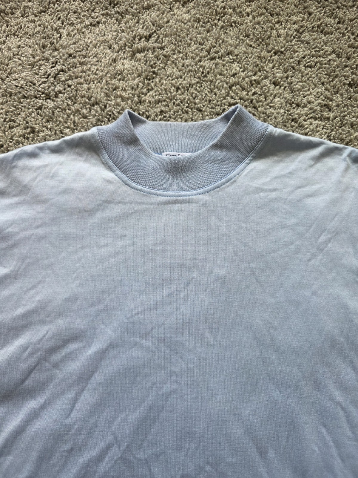 GRAN SASSO Mock Neck Short Sleeve Shirt Men LARGE L EU 54 Light Blue 100% COTTON gallery
