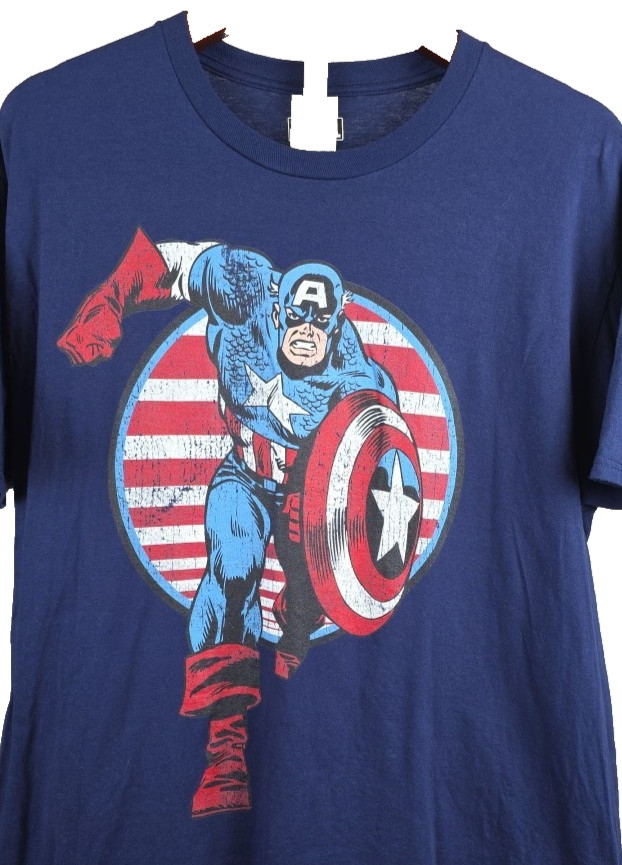 Captain America Mens Large Navy S/S Graphic T-Shirt Marvel Universe Patriotic US gallery