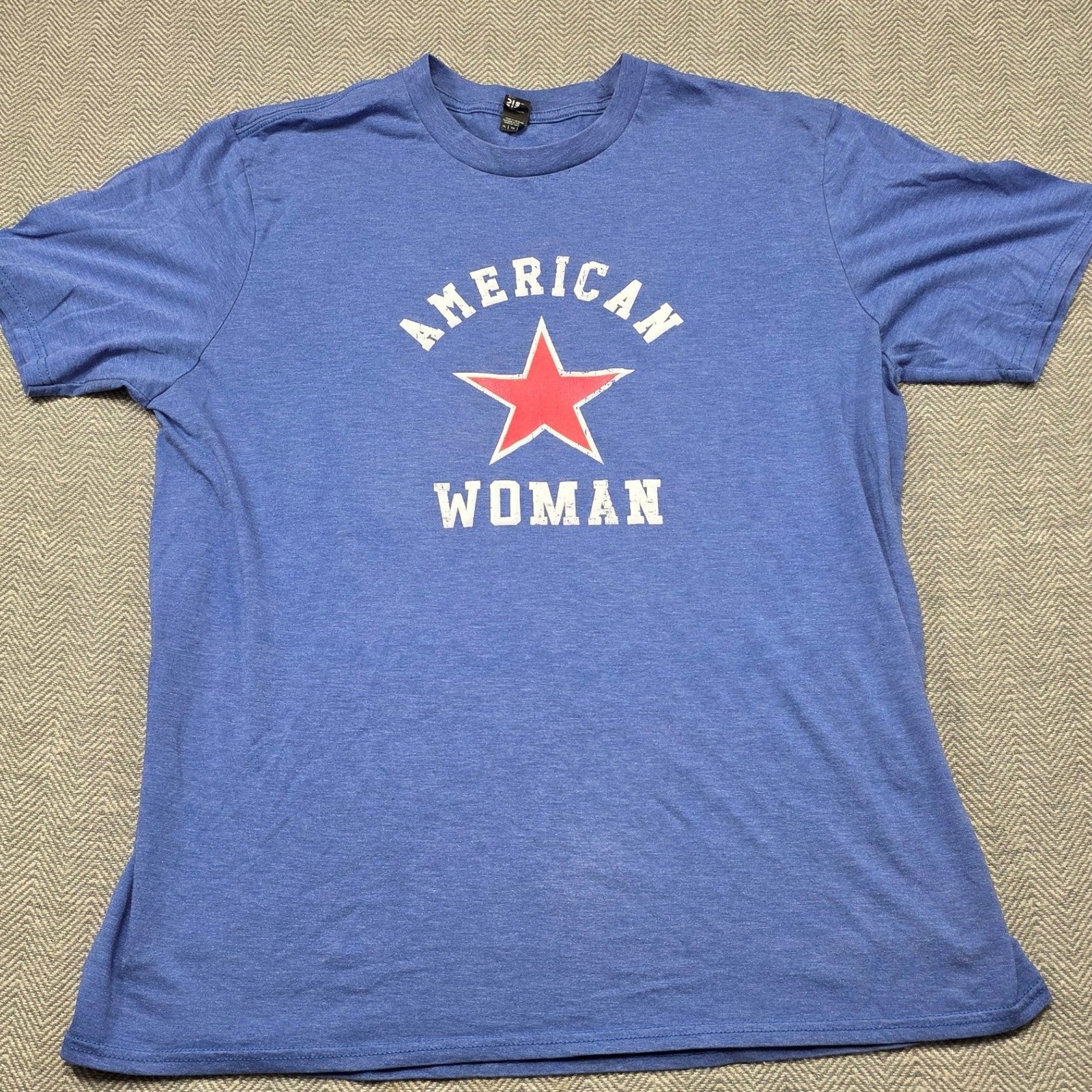 District American Woman Red Star Graphic Tee Heather Blue Tri-Blend XL Mens gallery