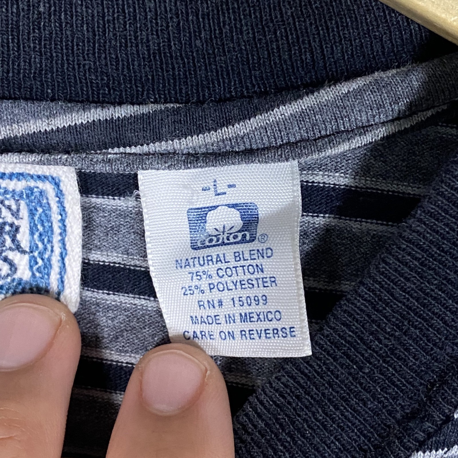 VINTAGE Canyon River Blues Ringer T Shirt Mens Large Blue Grey Striped 90s Blank gallery