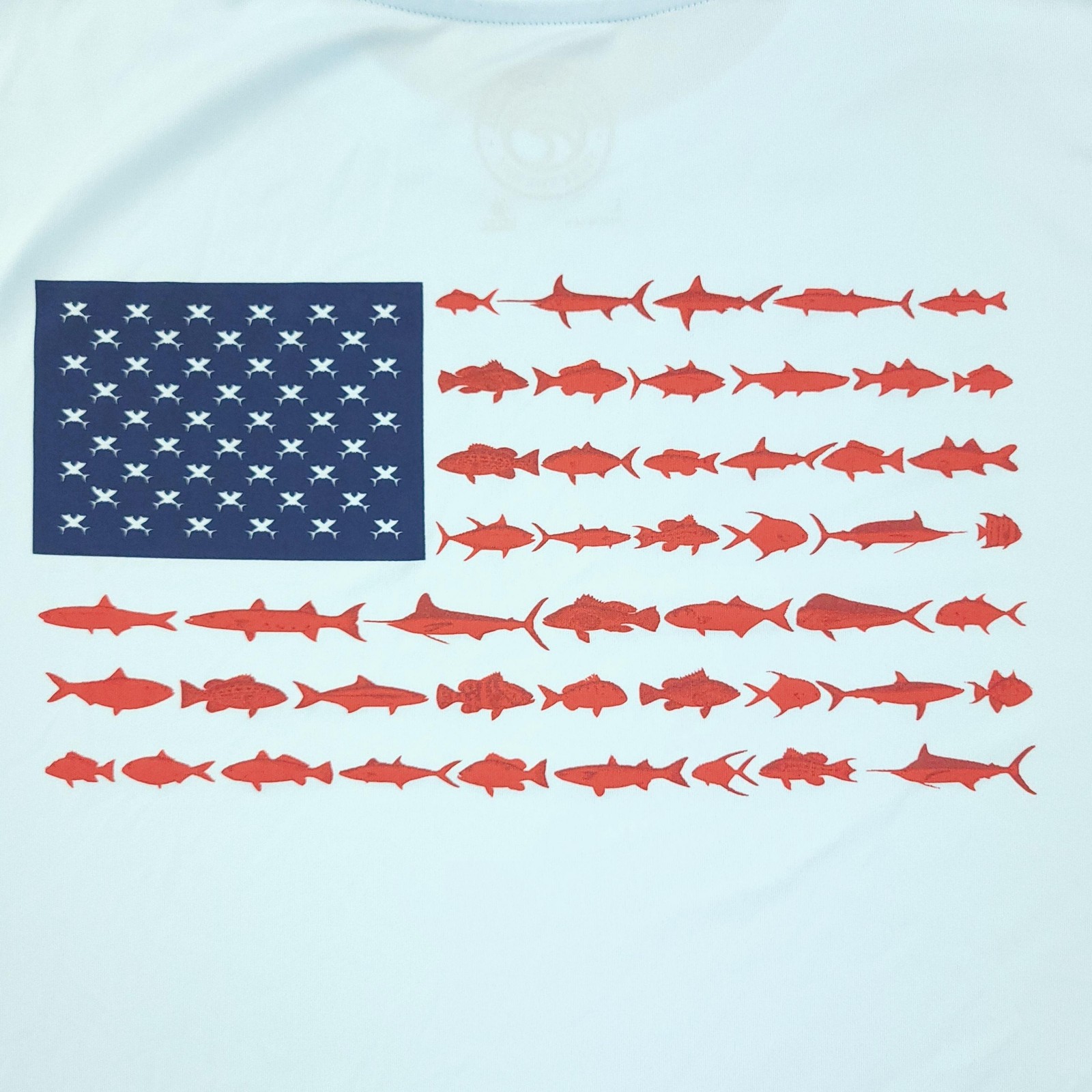 Vapor Apparel Shirt Mens Large Blue USA Flag Patriotic Fish Graphic UPF 50+ gallery