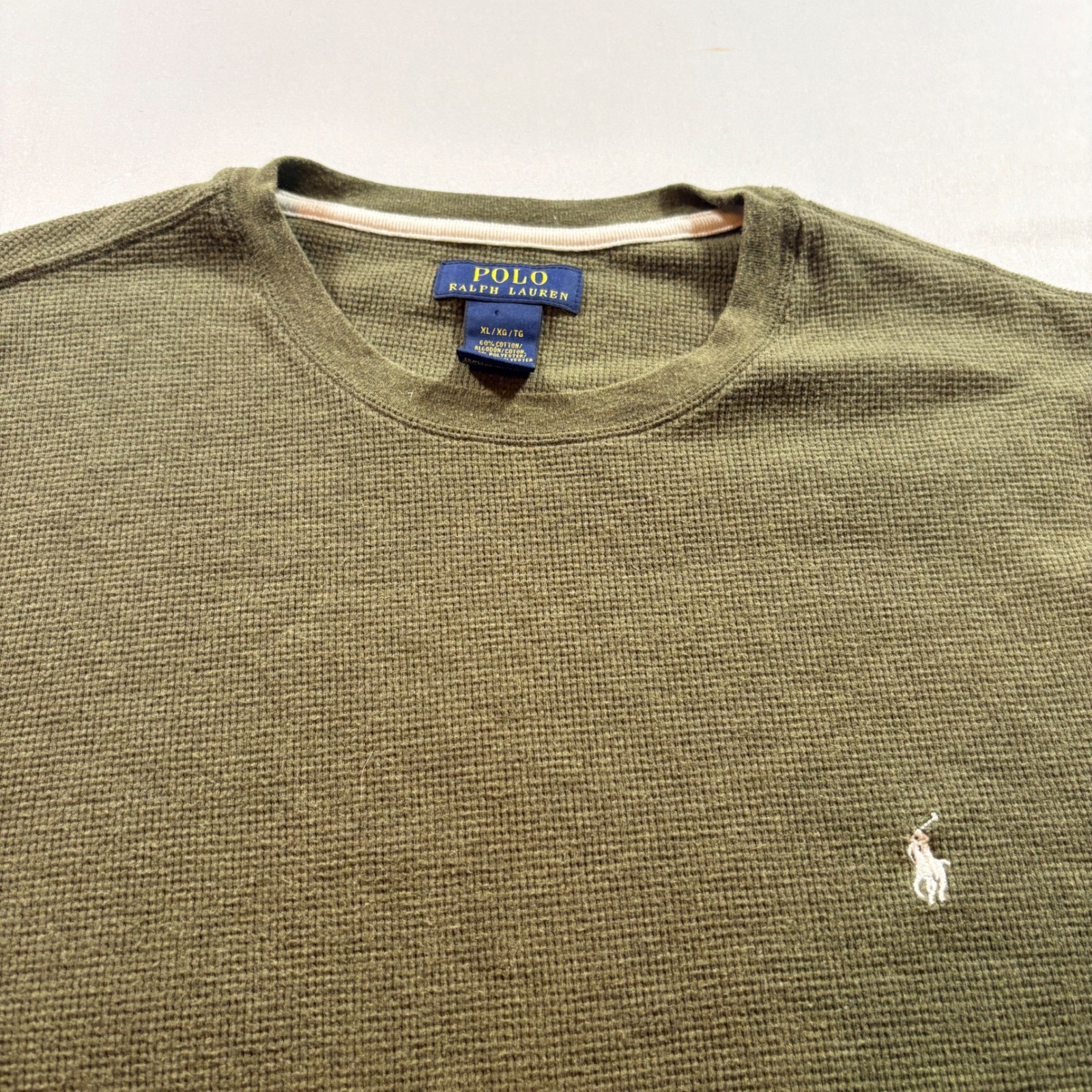 Polo Ralph Lauren Waffle Knit Thermal Shirt Mens XL Olive Green Long Sleeve Top gallery