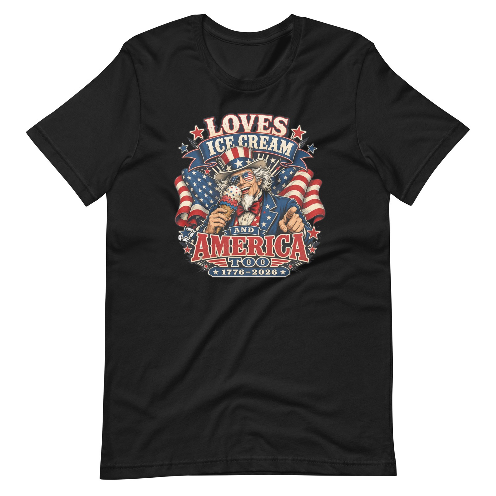 Loves Ice Cream and America too Funny America 250th 1776 – 2026 Unisex T-shirt