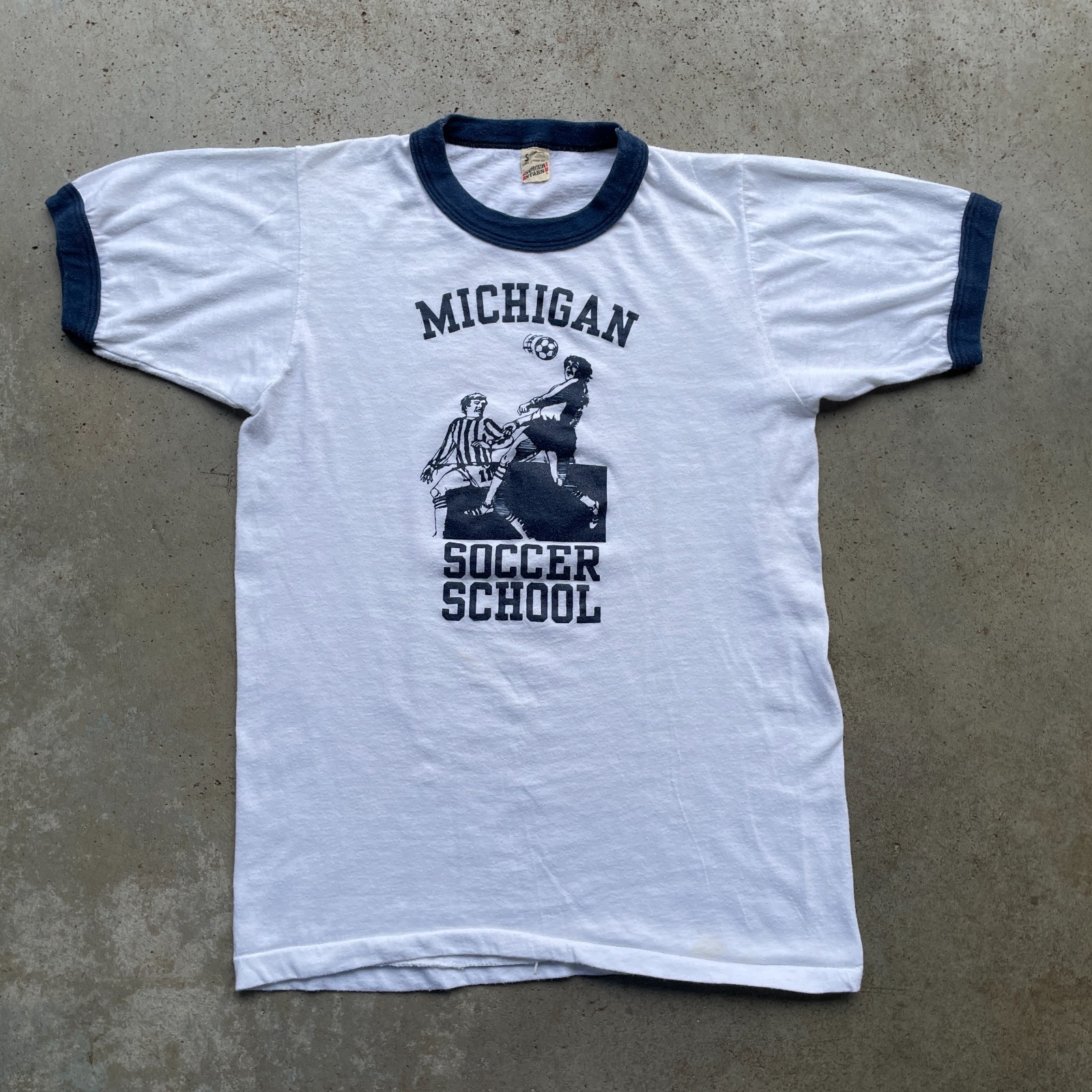 Vintage 1987 Michigan Soccer School T-Shirt Ringer Men's Small Regular Fit gallery