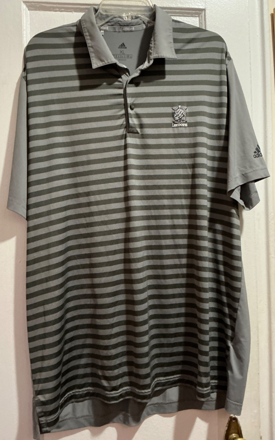 Adidas Golf Shirt Grey Striped Short Sleeve Polo Lansdowne Resort Sz XL gallery