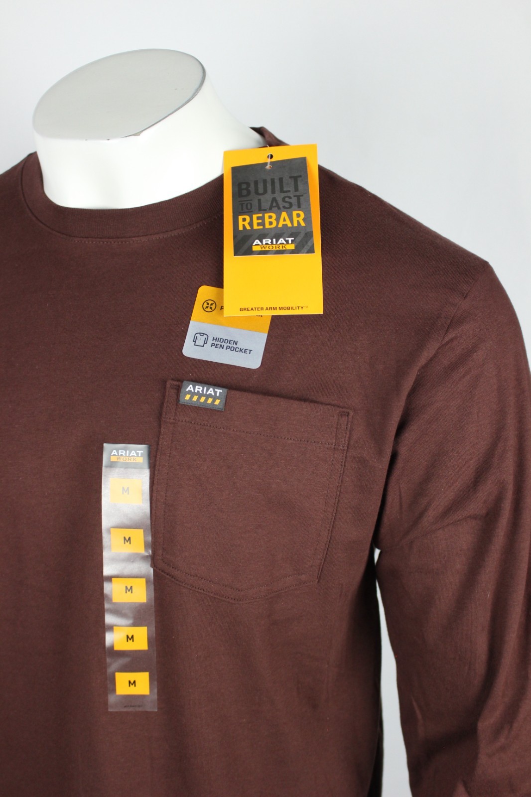 Ariat Men's Rebar Cotton Strong Hardhead Pocket T Shirt Long Sleeve Bitter Choco gallery