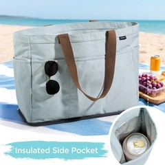 XL Beach Bag Zipper Cooler Compartment Sandproof Foldable Tote