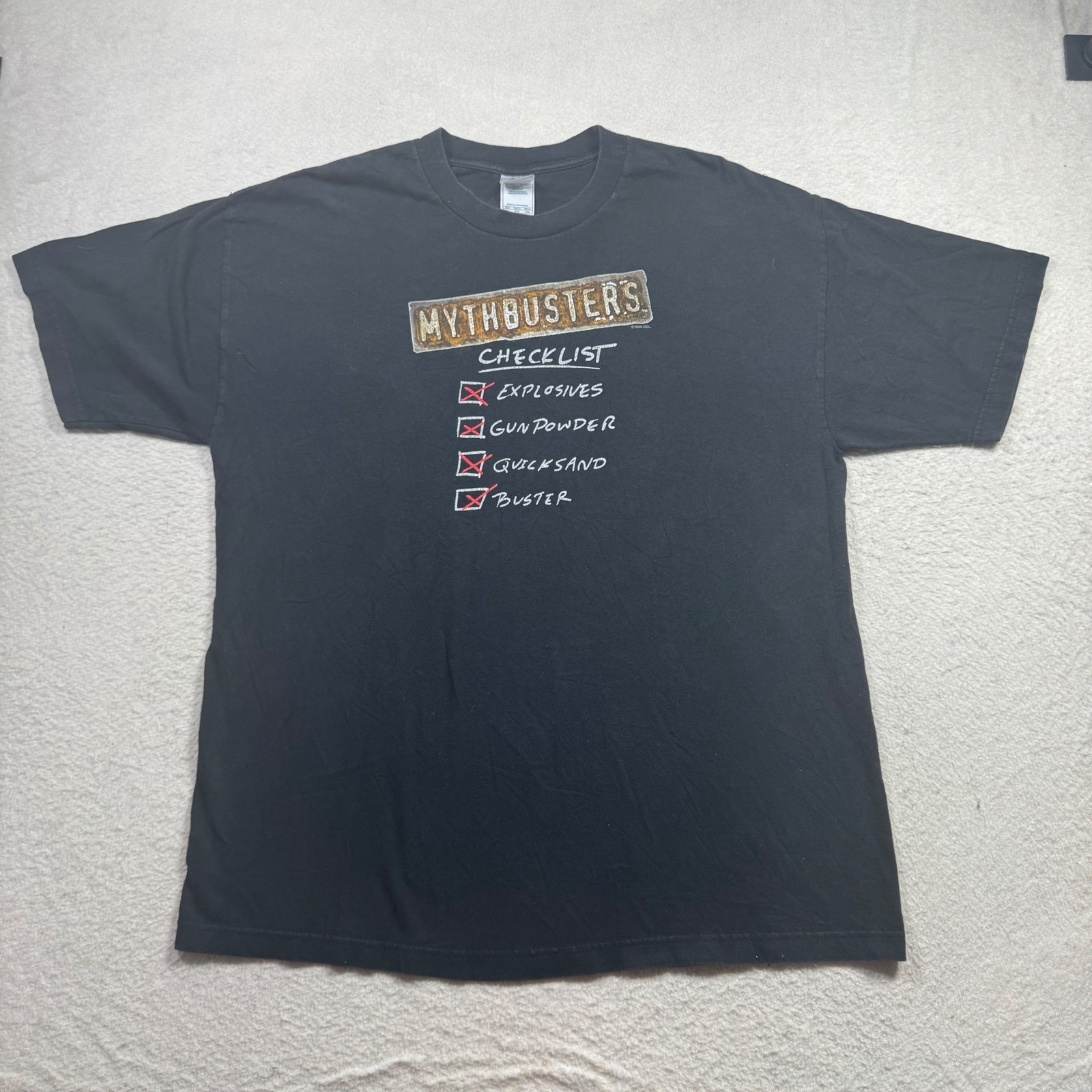 Alstyle MythBusters T-Shirt Mens XL Black Good 2008 Discovery Channel Checklist