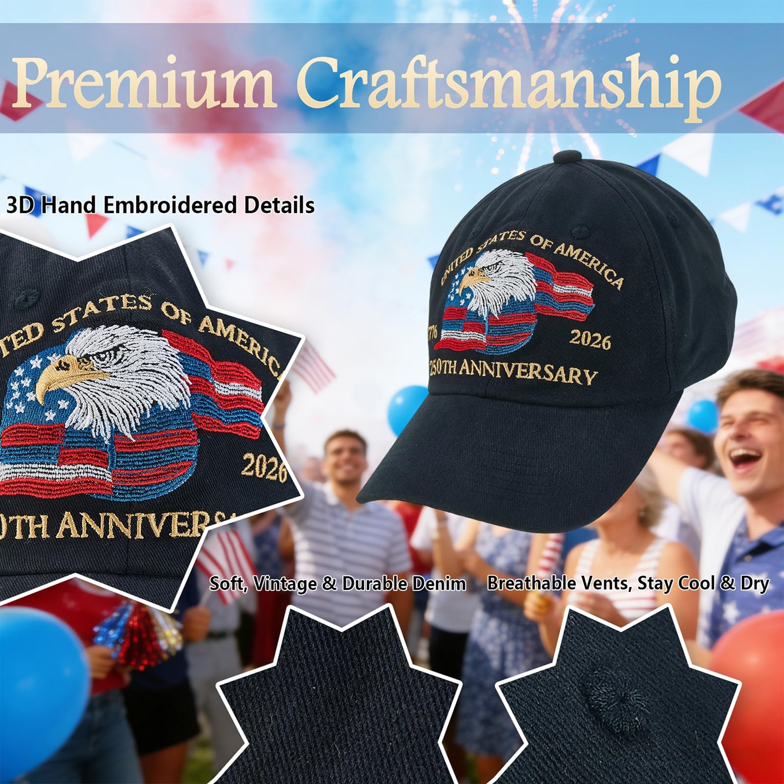 250th Anniversary USA Hat, Eagle & Flag Embroidered United States 250 Year Am... gallery