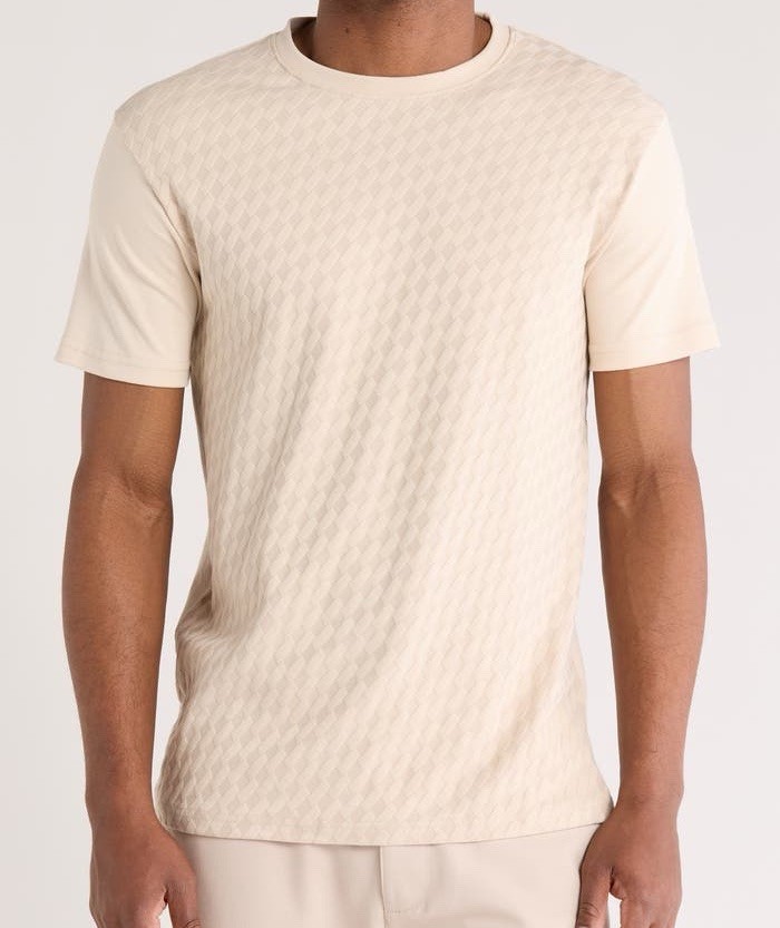Denim and Flower Geo Textured T-Shirt Beige Size Medium gallery