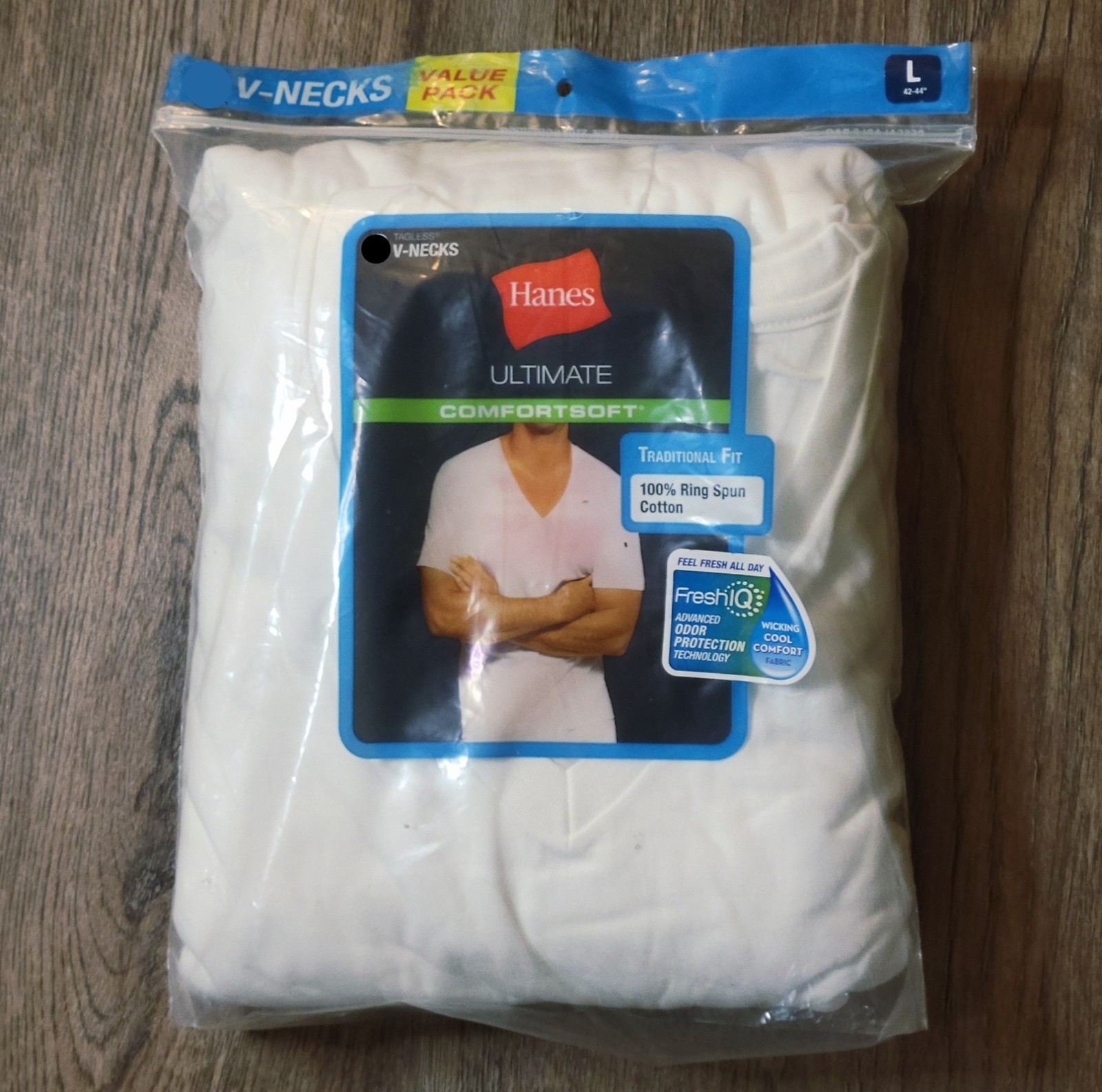 Hanes ComfortSoft Shirts Mens Large 42"-44" White V-Neck FreshIQ Tagless 5 Pack gallery