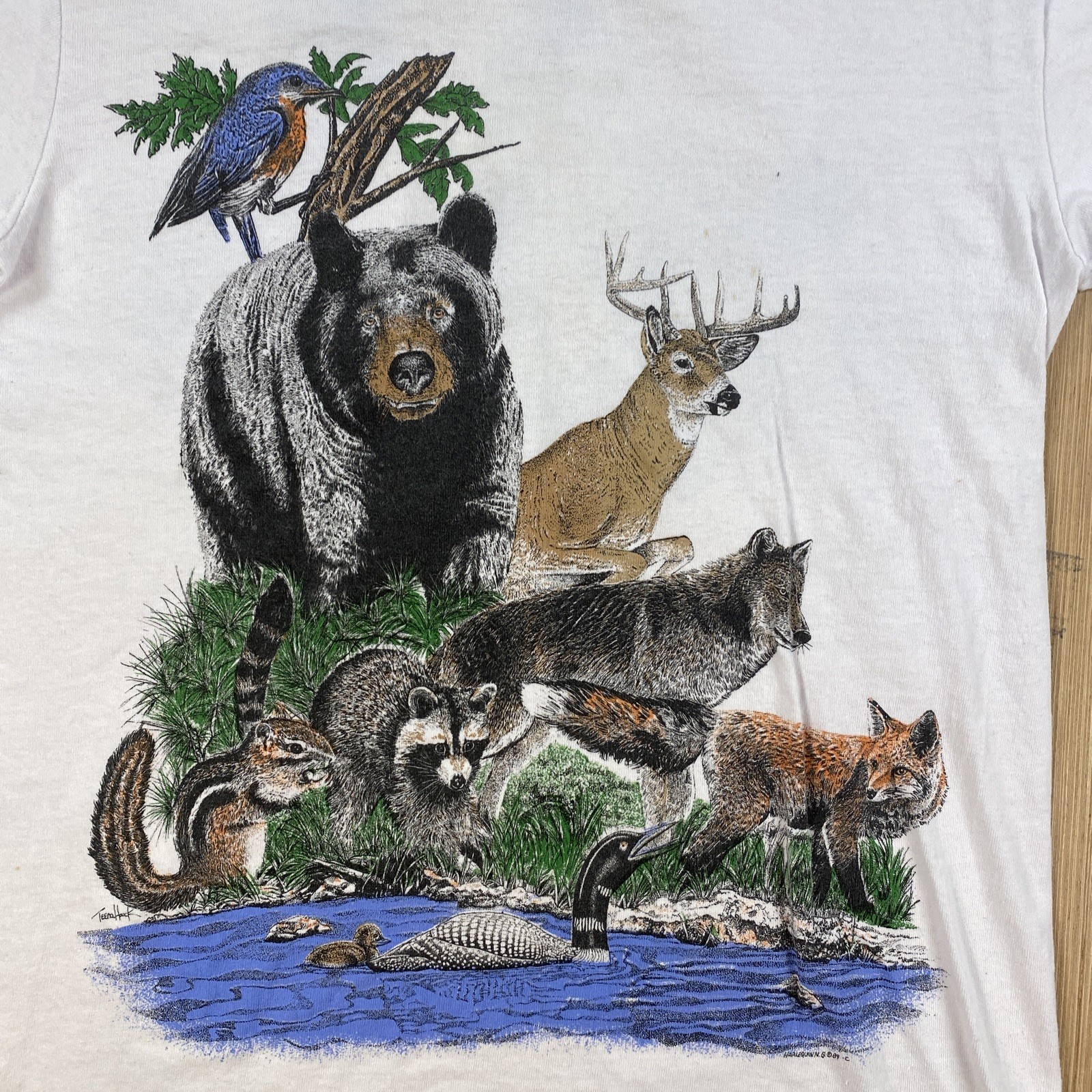 Vintage Stedman Shirt Mens Small 34-36 White Bear Moose Deer Nature Made in USA gallery