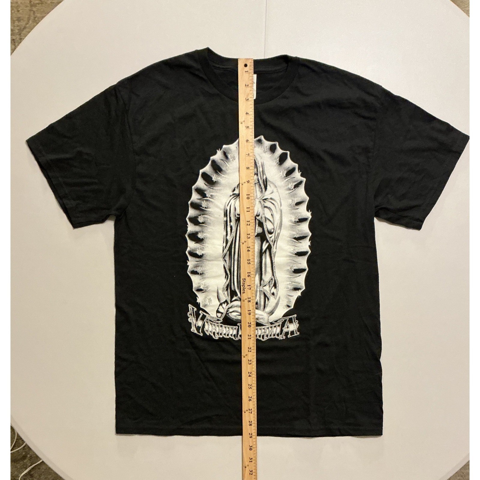 VTG Y2K Virgin Maria Mary Our Lady of Guadalupe Dazzle Shiny T-Shirt Black L gallery