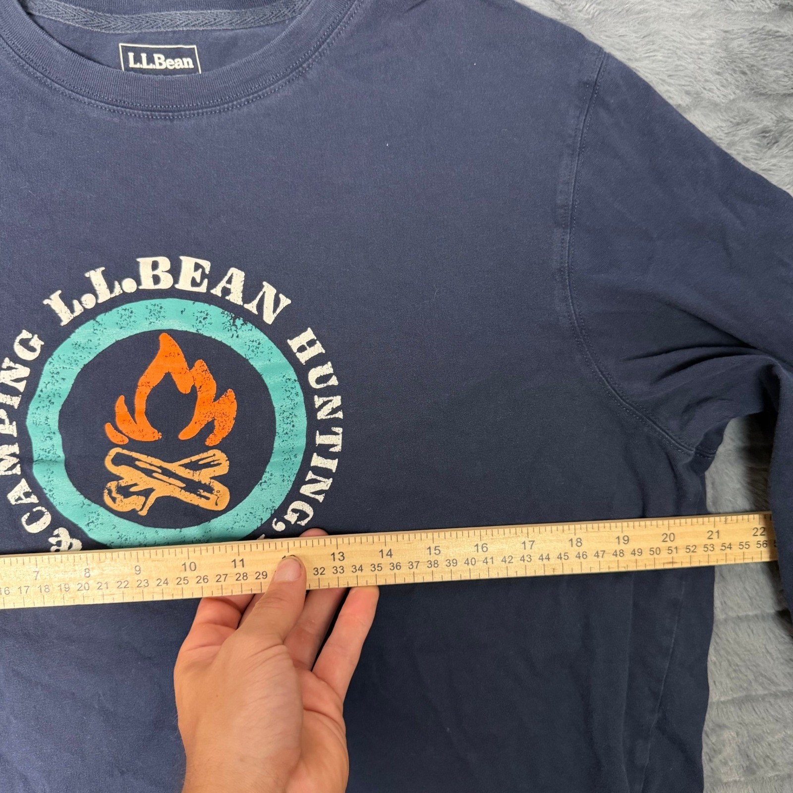 L.L. Bean Graphic T-Shirt Mens L Navy Blue Camping Fishing Long Sleeve 514887 gallery