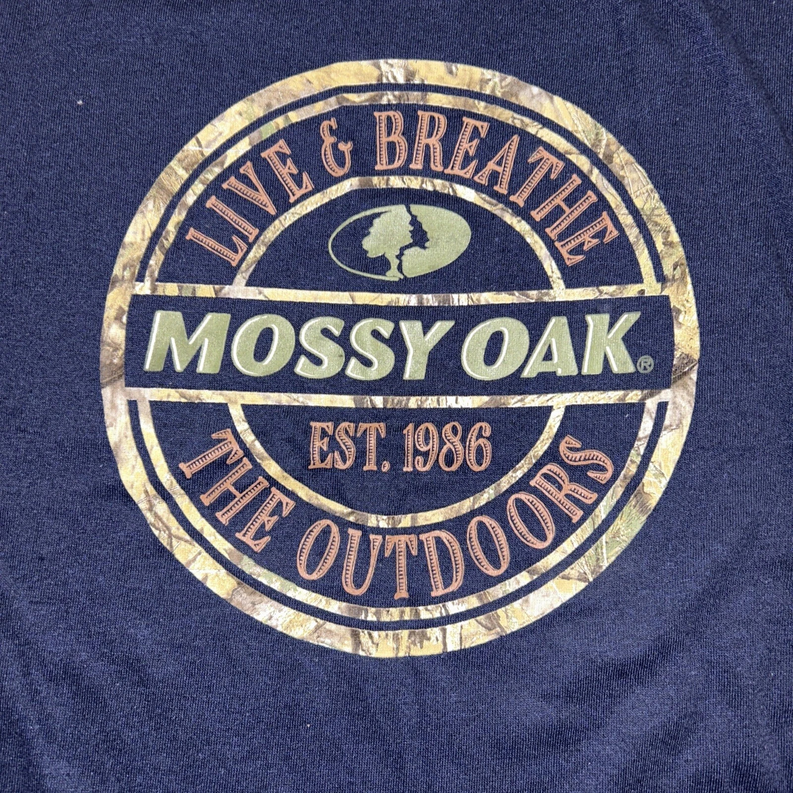 Mossy Oak Blue Live Breath Outdoors Logo Short Sleeve Tee Size Medium MO
