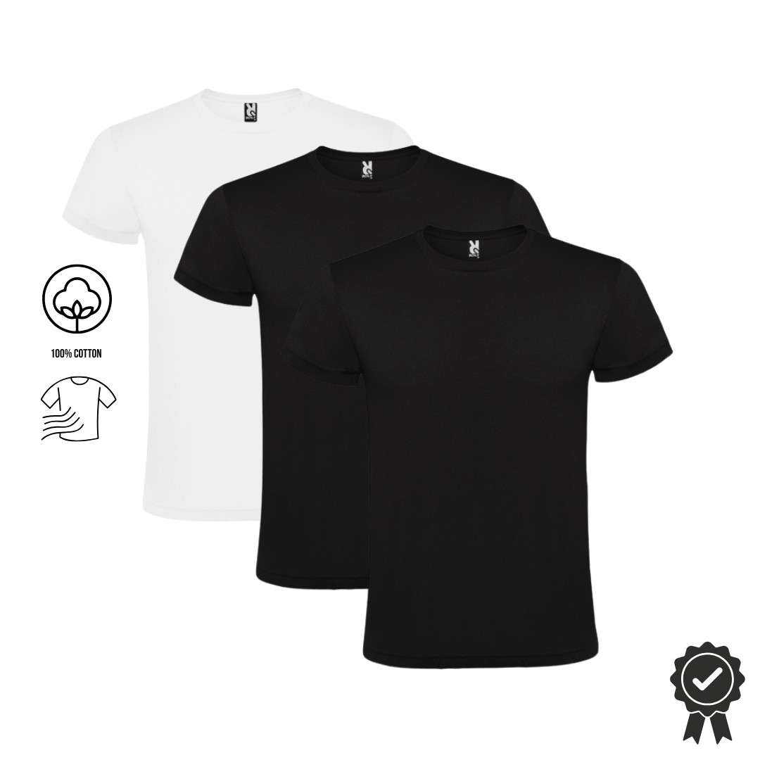 Set of 3 men’s T-shirt economy pack, 100% cotton round neck short sleeve M-XXL Roly Atomic 150