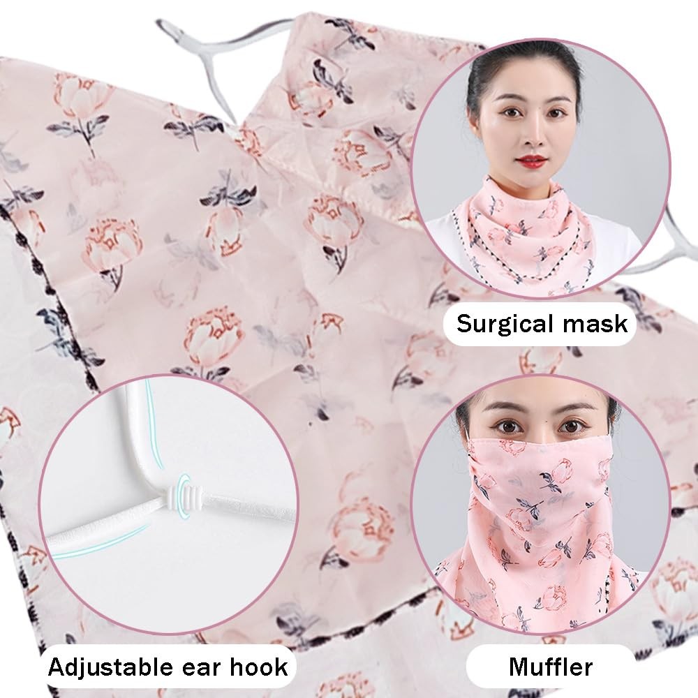 Womens Sun Protection Floral Scarf Adjustable Face Chiffon Mask Ice Silk Neck gallery