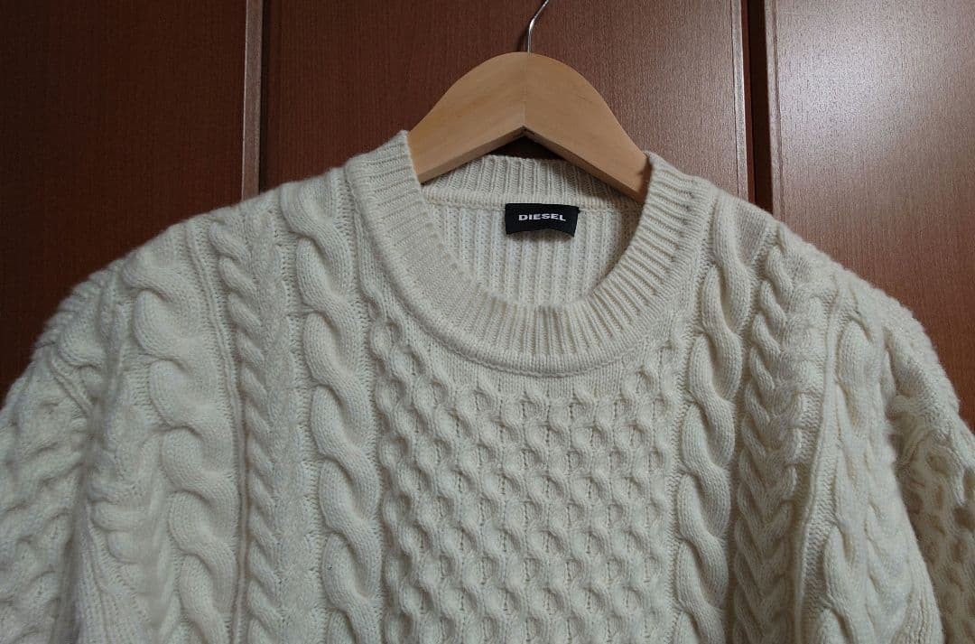 Diesel Aran pattern thick knit with drawstring hem, nylon x wool. gallery