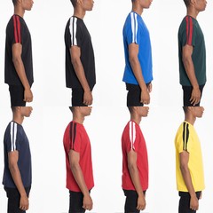 Short Sleeve Dual Stripe Basic Casual Essentials Tshirt Solid Plain Shirt Tee
