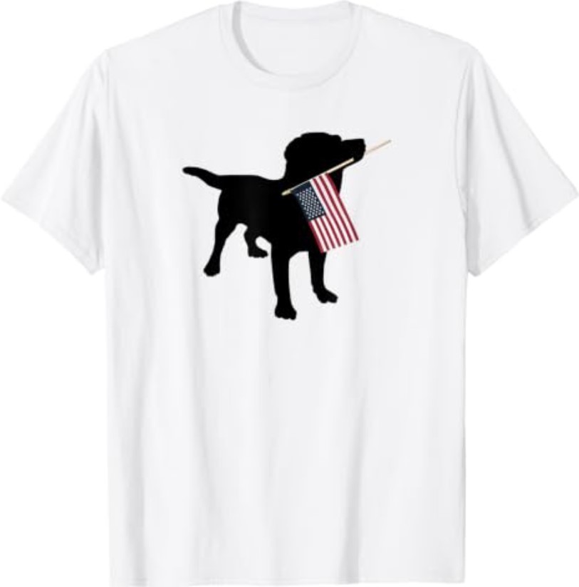 Black Lab Dog Holding July 4th Patriotic USA Flag T-Shirt T-Shirt gallery