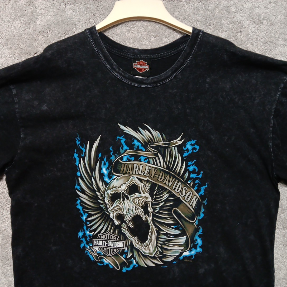 Harley Davidson T Shirt XXL Black Falcons Fury Conyers Georgia Screaming Skull gallery