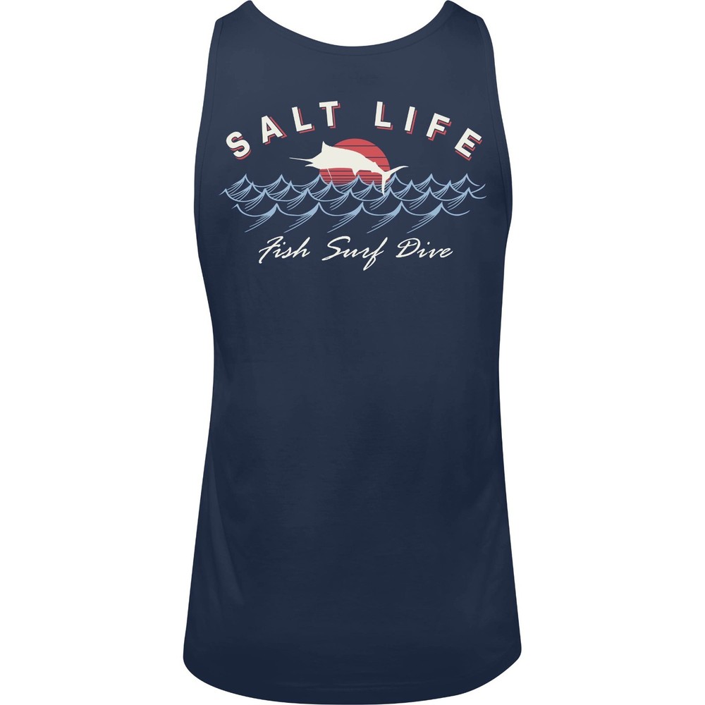 Salt Life Fish Surf Dive Cotton Tank Navy L Salty Saltlife Unisex Tank NWT New