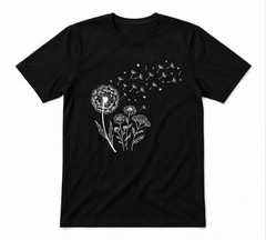 Boho Dandelion Wild Flower Flower Garden Botanical Black T-shirt