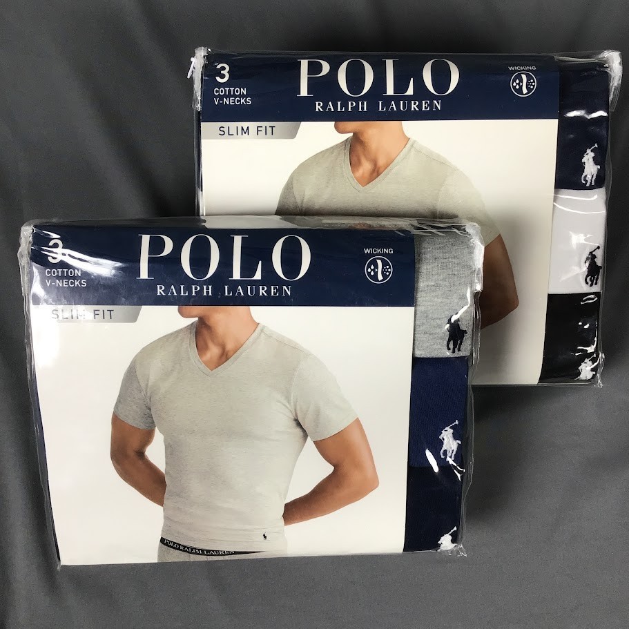 POLO RALPH LAUREN Men’s Slim Fit Cotton V-Neck Undershirt T-Shirt 3-Pack