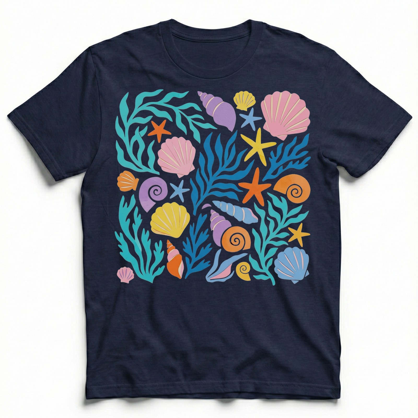 Colorful Seashells Starfish Coral T-Shirt Ocean Beach Summer Tee gallery