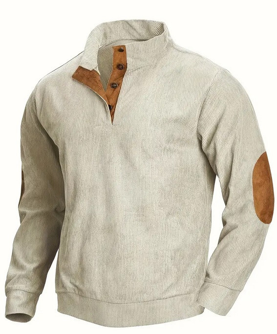 Long Sleeve Stand Collar Henley Style Ribbed Mens Casual Solid color Button neck