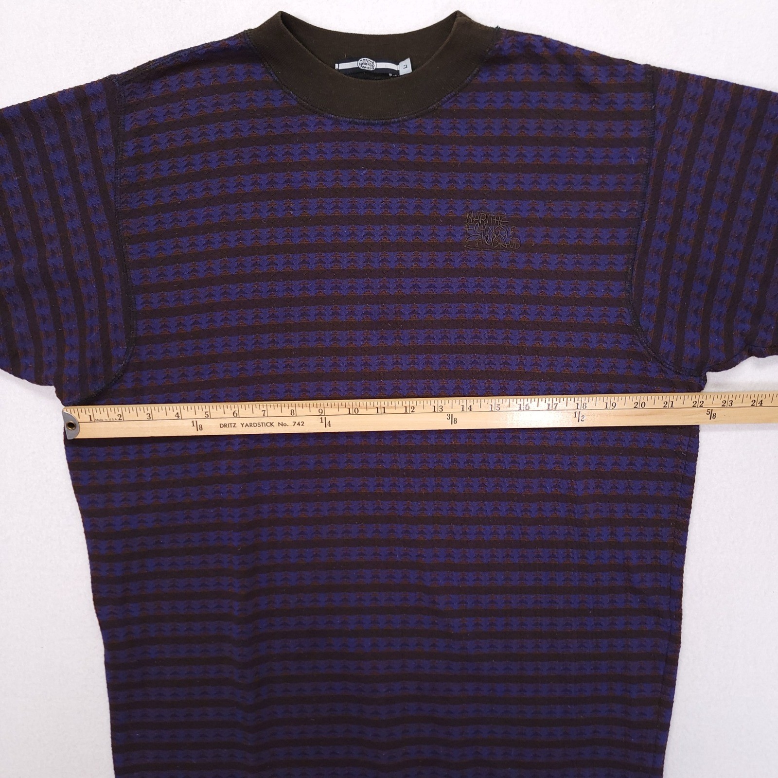 Marithe Francois Girbaud Mens Large Purple Brown Striped Geometric Knit Shirt L gallery