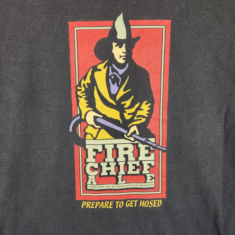Vintage Rock Bottom Brewery Fire Chief Ale Shirt Mens Large Gray Beer Graphic