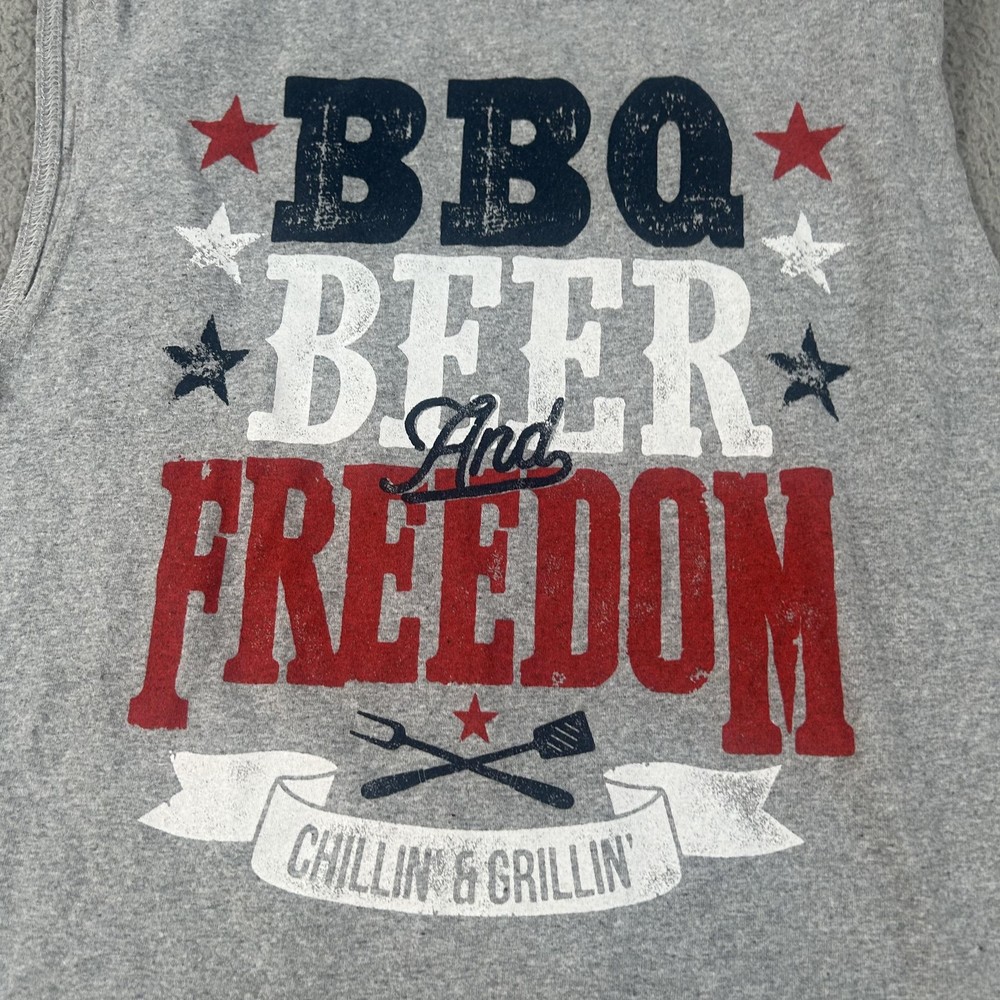 Way To Celebrate Shirt Mens Medium Gray BBQ Beer Freedom Patriotic Sleeveless