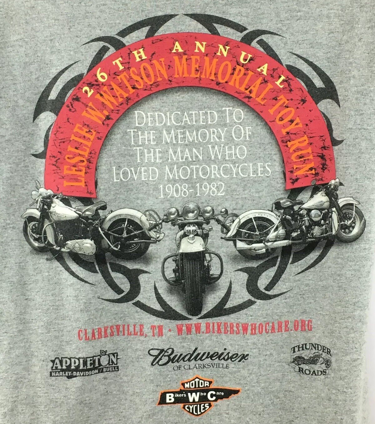 Ride to Remember 26th Leslie Watson Memorial Biker Mens Tshirt Silver Large gallery