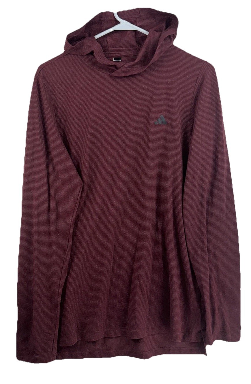 Adidas Men’s Small Dry Fit Maroon Striped Poly Cotton Blend L/S Hoodie T-shirt gallery