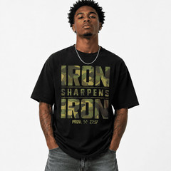 Iron Sharpens Iron Christian Bible Verse Graphic T-Shirt Camouflage Faith Tee