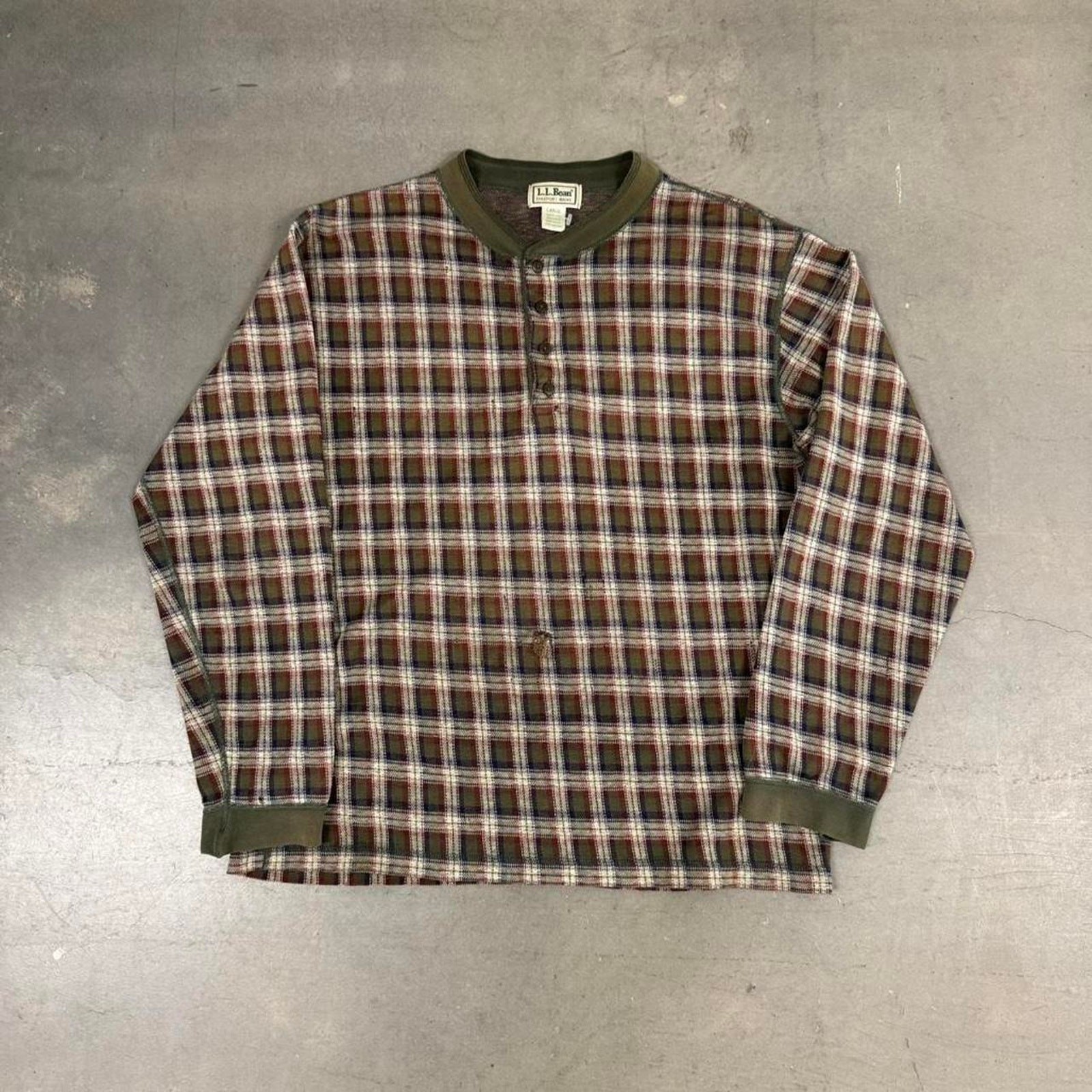 Vintage L.L Bean Plaid Henley Long Sleeve Shirt Size L