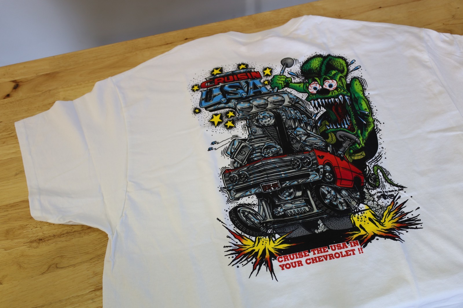 Men's Ed Big Daddy Roth Rat Fink Chevy Cruisin USA White Cotton T-Shirt M-3XL gallery