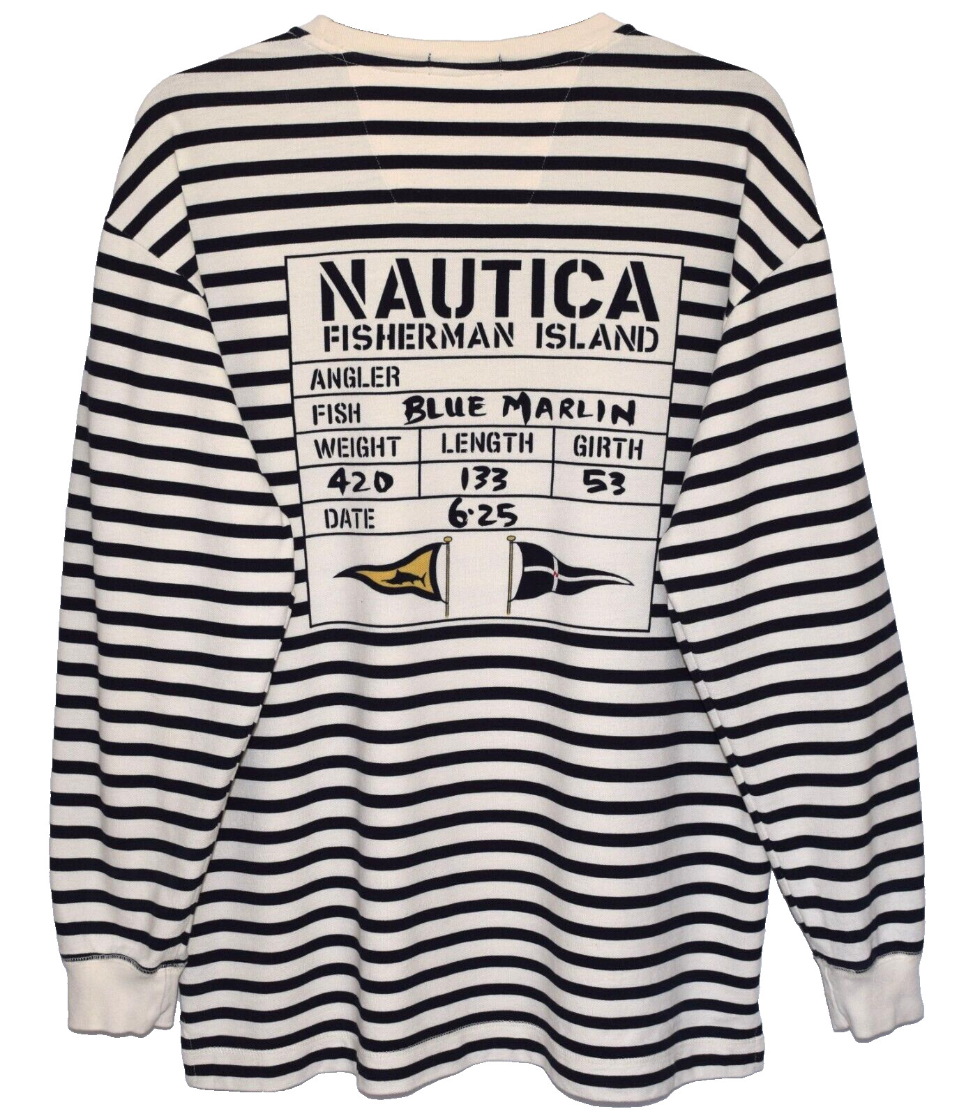 Vintage NAUTICA Fisherman Island Men's Cream Blue Striped Long Sleeve Shirt M gallery