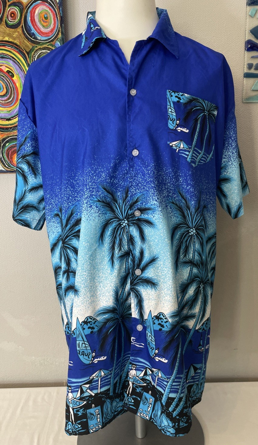 Beach & Palm Tree Hawaiian Shirt Fight The Wolf Men's Summer Shirt Size XL gallery