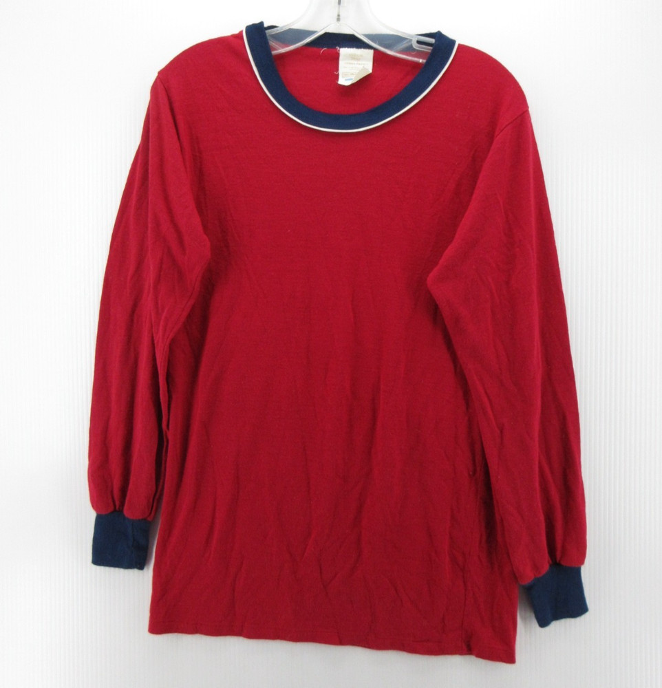 VINTAGE Sears Shirt Men Medium Red Perma Prest 80s Ringer Lounge Tee Pajama Top*