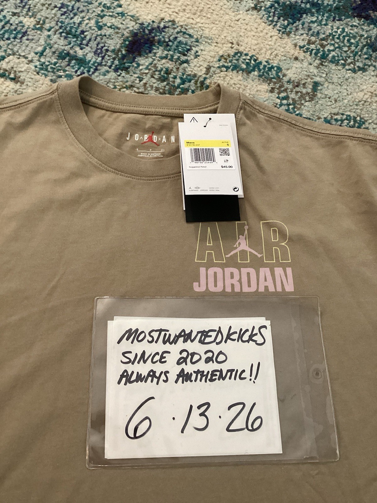 NWT Nike Air Jordan Flight Oversized T-Shirt Khaki & Iced Carmine Men’s Sz S gallery