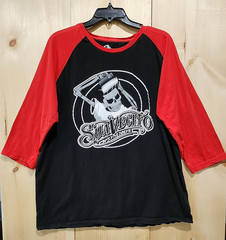 SUAR VECITO 3/4 SLEEVE, RED & BLACK MEN’S TEE SHIRT W/ POMADE LOGO 2XL