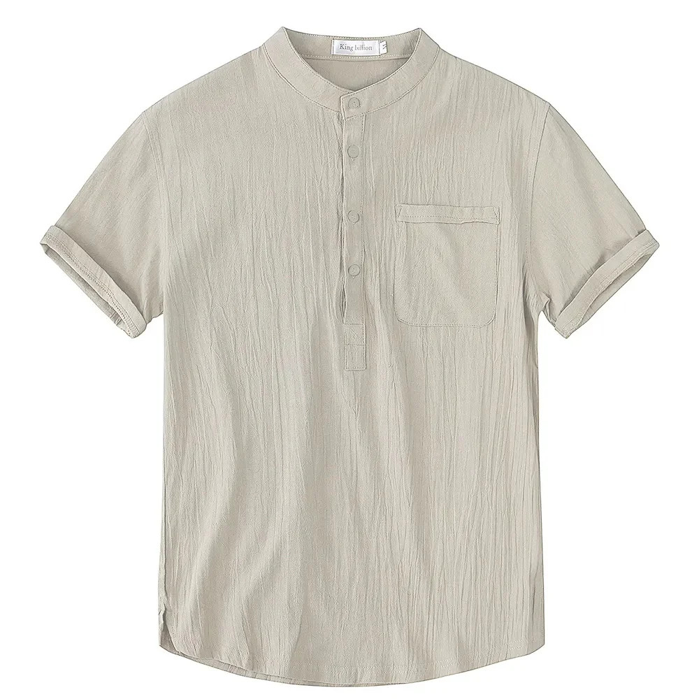 Men's Short Sleeve T-shirt Cotton and Linen Casual Men T-shirts Solid Color gallery